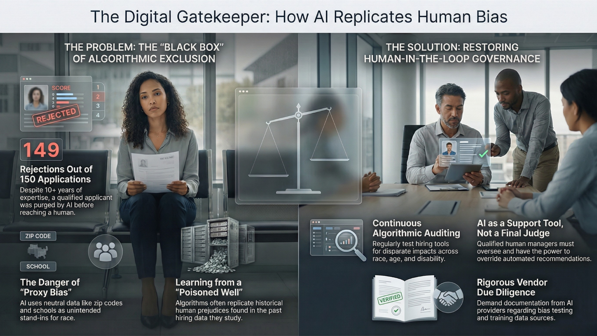 Infographic summarizing the SiriusXM AI hiring bias case